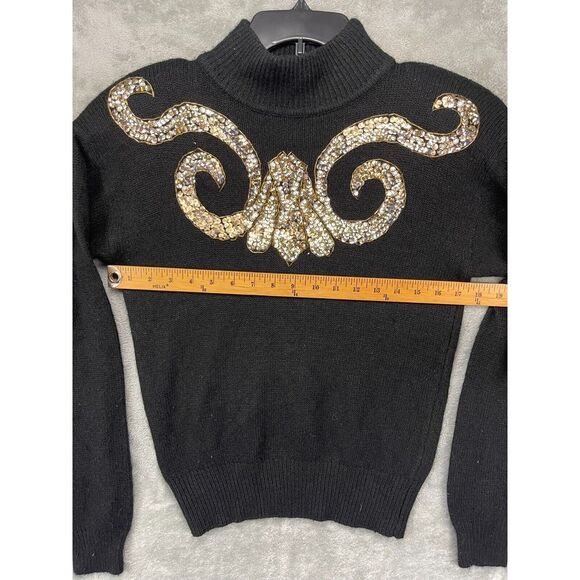 Amanda Smith Women's Silk Angora Knit Sweater Medium Black w/Gold Beaded Sequin - Picture 2 of 7